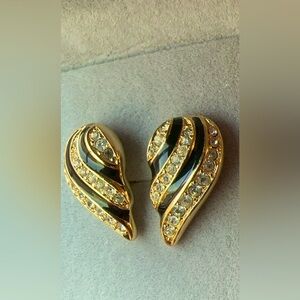 Elegant Gold and Black Enamel Cubic Zirconia Earrings